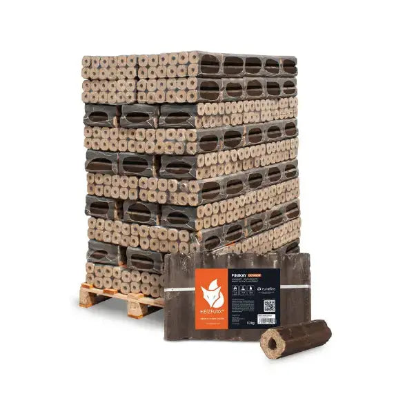 Heizfuxx PiniKay Quadro Holzbriketts Hartholz – 960 kg Palette (96×10 kg), Heizwert ≥4,8 kWh/kg, Vierkant mit Loch Heizfuxx