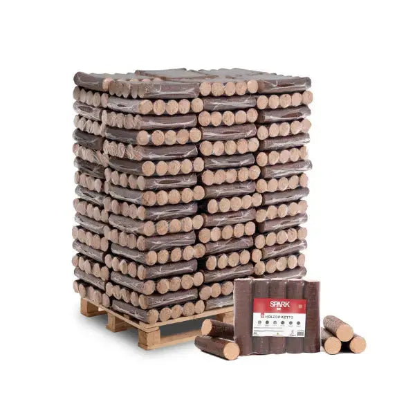 Spark Hartholzbriketts Buche Rund – 960 kg Palette (96×10 kg), Heizwert ≥4,8 kWh/kg, Buche, Premium Kaminbriketts Spark