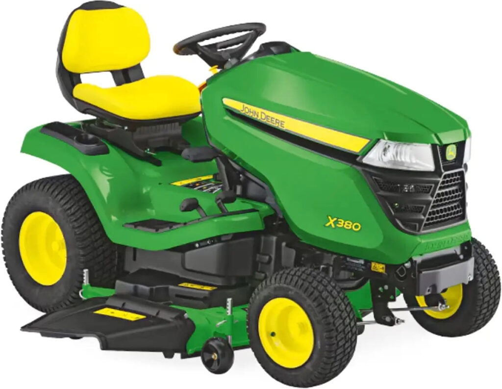 John Deere X380 Rasentraktor ohne Mähwerk, 19,1 PS Kawasaki V-Twin Motor, Hydrostat John Deere