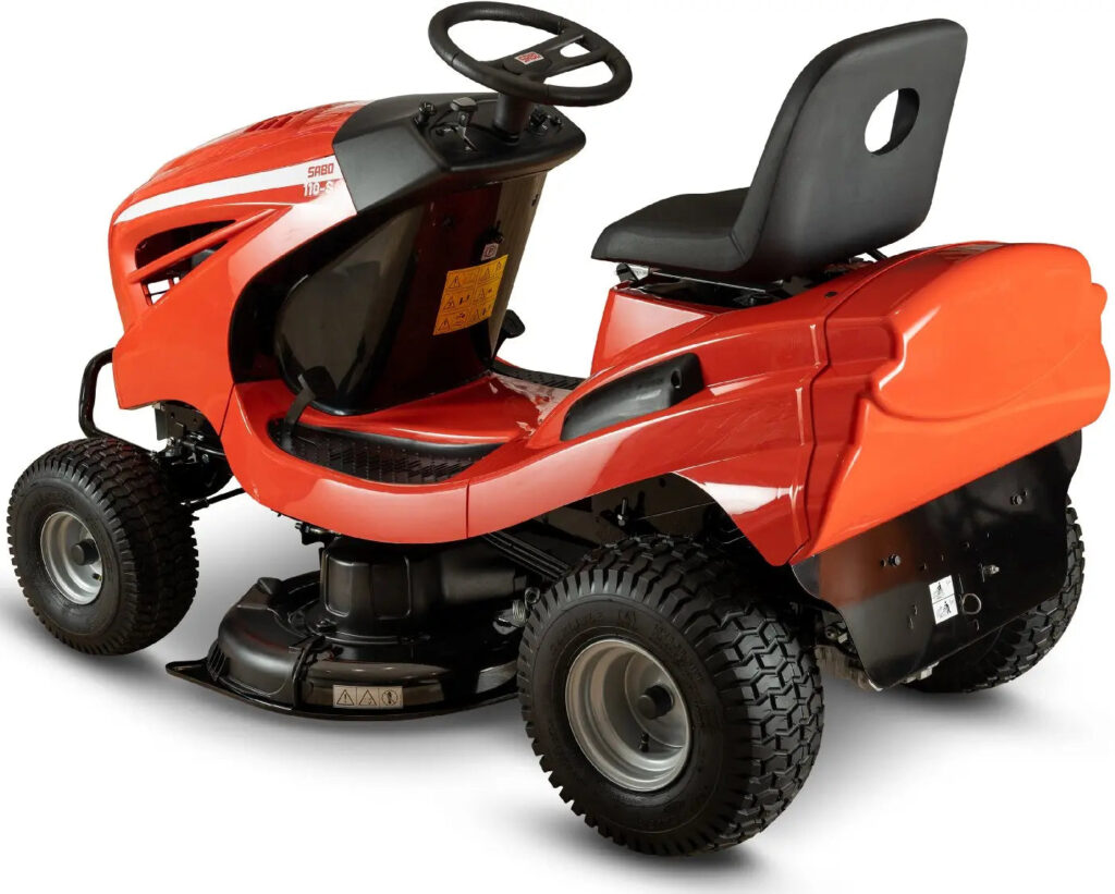 SABO 110-S Rasentraktor, 110 cm Schnittbreite, Benzinmotor, Hydrostat, Seitenauswurf inkl. Mulchkeil Sabo